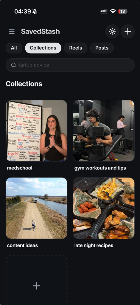 SavedStash Collections View UI
